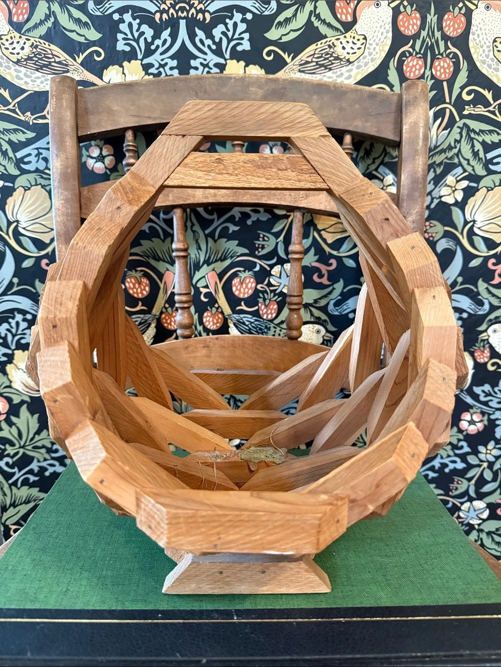 Vintage Mid Century Geometric Wood Basket Planter